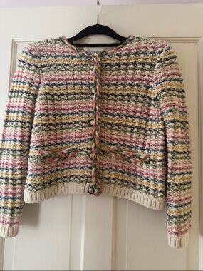 ba&sh Bianca Multicolor Braided-Trim Knit Cardigan